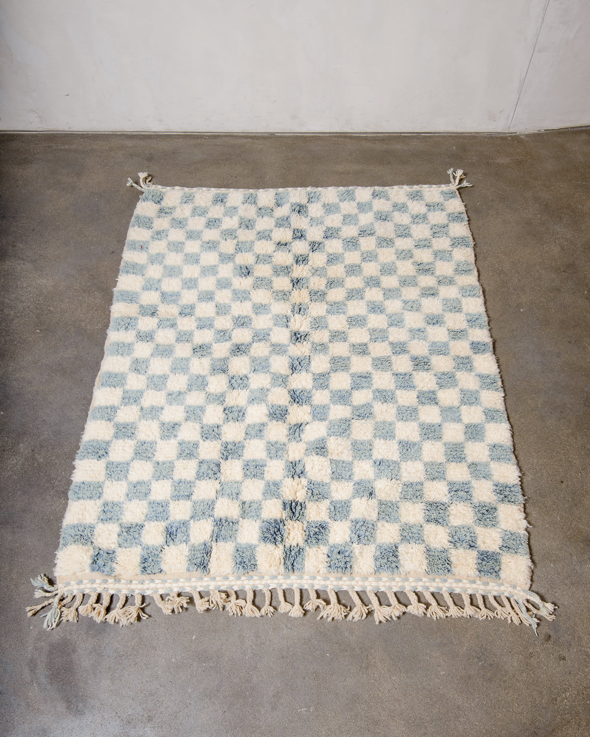 Modern, designer, handcrafted Berber rug from Morocco. Beniourain carpet with beautiful colours and patterns and fluffy wool texture.